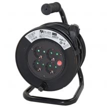 SILVER Regleta Alargadera Enrollacables 4 Tomas 50m 16a 250v 3x1.5mm Color Negro - Enrolla Cables de Forma Ordenada
