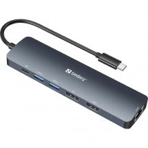 Sandberg USB-C 8K Display Dock - Estación de Acoplamiento de Pantalla Compacta con Conexión Múltiple y Carga Rápida