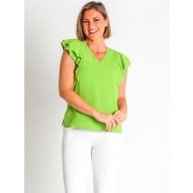 368046L  BLUSA CREP LISO CON VOLANTES
