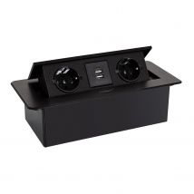 Ledkia Base Múltiple Empotrable 2 Enchufes Tipo F + 2xUSB Negro