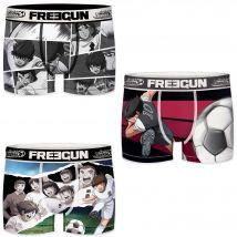 Freegun - Set de 3 Calzoncillos Bóxer Oliver y Benji Capitán Tsubasa para Hombre en Microfibra Multicolor con Diseños Originales
