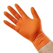 Guantes de nitrilo naranja diamantados talla XL paquete 90 guantes textura diamante de alta calidad, resistencia y durabilidad JBM HE-53553