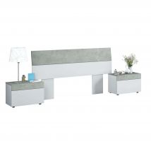 Cabezal con 2 mesitas cama matrimonio 135/150 cm en blanco y cemento estilo industrial