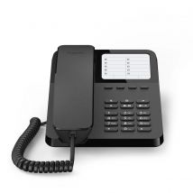 Gigaset Desk 400 - Teléfono con cable con cordón elástico - Espacio para 10 entradas de marcación rápida - Rediscado - Compatible con audífonos - Marcación DTMF o por pulsos Ajustable, Negro