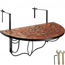 Tectake - Mesa plegable de balcón para macetas mosaico 75 x 65 x 62 cm  Tablero de mesa robusto y estable, con decorado de mosaico a teselas  Diseño semicircular  Anclajes metálicos sólidos para