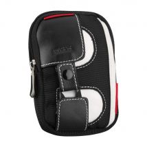 Zignum - Funda acolchada de piel sintética para cámara compacta de hasta 14 cm (impermeable, bolsillo para accesorios), color negro y blanco