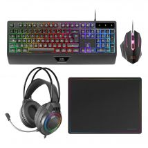 Mars Gaming MCP124PRO, Combo Gaming 4en1, Teclado RGB H-Mech con Reposamuñecas, Ratón RGB 3200DPI y Switches HUANO, Auriculares FRGB, Alfombrilla Nanotextil 36x26cm, Compatibilidad Multiplataforma,