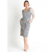 371092N  VESTIDO CON BOLSILLOS PUNTO CANALE ESTAMPADO GEOMETRICO