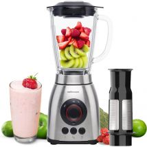 Mellerware - Batidora de Vaso con Filtro Mixy Plus! 2000W  3 Velocidades + TURBO  Jarra de Vidrio 1.8L  Cuchillas 6 Hojas  Rompehielos  Licuado sin Grumos  Acero INOX  Apto para Lavavajillas