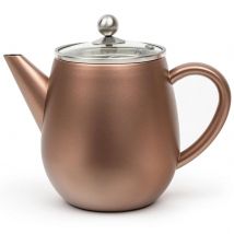 Bredemeijer Tetera de acero inoxidable de doble pared de 1,1 litros, tetera de acero inoxidable con tapa de cristal y filtro de té, para disfrutar del té más largo y caliente