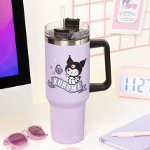 Paladone Kuromi - Vaso Aislado Morado de 900 ml con Pajita, Botella Oficialmente Licenciada de Sanrio Hello Kitty & Friends Quencher con Asa para Agua, Té Helado, Café, Linda Colección Pop Culture