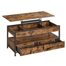 VASAGLE Mesa de Centro Elevable, Mesa de Salón, con Cajones de Almacenamiento, Compartimentos Ocultos y Estante Abierto, Marrón Rústico y Negro Tinta/Gris Ahumado y Negro Tinta