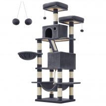 Feandrea Árbol para Gatos, L, Torre de Gatos de 168 cm de Altura con 13 Poste, 2 Plataformas, 2 Cuevas, Cesta, Hamaca, Pompón, Rascador Multinivel para Gatos Grandes, Gris Antracita/Beige/Blanco