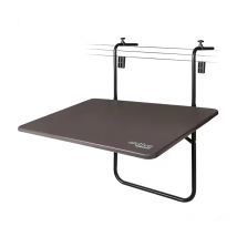 Tavolo pieghevole rettangolare, per ringhiera balcone o terrazza, colore antracite, 60x40x60/67 cm, altezza regolabile, 3 posizioni di inclinazione, tavola pieghevole, max. 20 kg, acciaio e legno MDF,