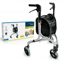 WEINBERGER faltbarer, klappbarer Rollator de aluminio mit 3 Rädern und Tasche, schmal, leicht und Wendig, nur 4,2 kg, Farbe: Silber-Schwarz, Modell: 02217