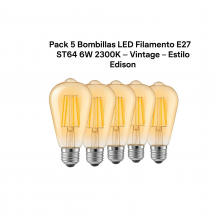 Pack 5 Bombillas LED Filamento E27 ST64 6W 2300K – Vintage – Estilo Edison.LEDME