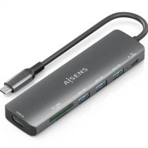 AISENS Dock USB-C 7 en 1, USB-C A, 1x HDMI, 3x USB-A, 1x USB-C PD 100W, 1x SD, 1x MicroSD, Gris, 15cm
