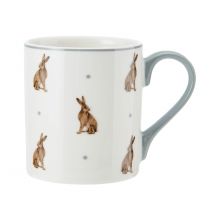 Mikasa Hare Straight-Sided Porcelain Mug 280ml, durable porcelain with charming watercolor illustration and green dots, perfect as a novelty mug for nature lovers or country-style decor.