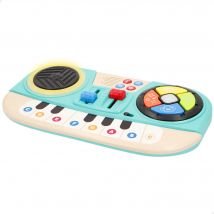 PLAY - Teclado electrónico infantil con piano, disco giratorio, palancas para volumen y velocidad, 4 botones de cambio de sonido, melodías pregrabadas, juguete musical interactivo, con luces y