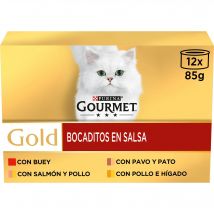 Purina Gourmet Gold Bocaditos en  Salsa Pack Surtido - Comida Humeda para Gato - 12x85 g