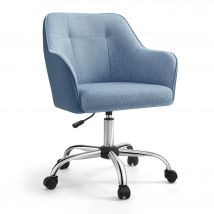 Sedia da studio SONGMICS, sedia girevole, altezza regolabile, carico 110 kg, struttura in acciaio, tessuto traspirante in cotone-lino, per studio, camera da letto, blu/grigio/grigio
