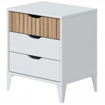 Mesita de Noche con 3 Cajones Mesilla de Noche Dormitorio Noite Blanco Artik y Roble Natur 44x50x33 cm