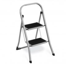 SONGMICS Escalera Plegable, Escalera con 2 Peldaños, Bloqueo de Seguridad, Fácil de Guardar, Carga hasta 150 kg, Gris Paloma/Blanco Simple