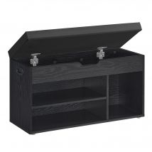 VASAGLE Panca Portascarpe con Cuscino, Panca con Spazio di Archiviazione, 3 Scomparti, Contenitore Nascosto, Ripiani, per Soggiorno, Ingresso, Camera da Letto, Capacità di Carico 150 kg, Nero