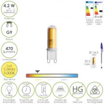 Bombilla led rosca g9. 4,2 vatios. equivalente a 15 vatios. 470 lúmenes. luz cálida (3000º k.)