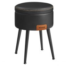 VASAGLE EKHO Colección - Puff Almacenaje, Taburete de Tocador, Piel Sintética con Costura, Moderno Siglo Mediado, Asiento Redondo Almacenaje con Patas de Acero, Carga 150 kg, Negro Tinta/Verde