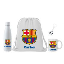 Escudo FCB Personalizado - Mochila + Botella Térmica + Taza Cerámica - Nombre - Regalo para fans del fútbol - Futbol Club Barcelona - Regalo para niño mujer o hombre