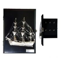 Organizador de Llaves con Velero de Latón Plateado 29x23x4cm