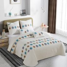 Novotextil Colcha Bordada Primavera/Verano con 2 o 4 Fundas de Cojín Microfibra Suave Ideal Camas 90  105 135 150 180 cm Colores Neutros con Bordado Vivo Colcha Ligera Lavable Perfecta Entretiempo