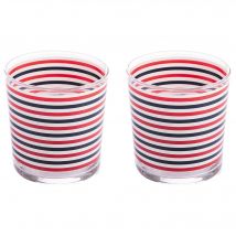 Set de vasos de cristal 345ml con diseño de rayas azules, rojas y blancas - El Ganso
