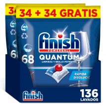 Finish Powerball Quantum, 136 | 204 | 272 Pastillas para Lavavajillas, Limpieza y Brillo Potentes, Aroma Regular Formato 2x68 | 3x68