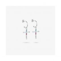 Radiant - Colección Cruces - Pendientes Huggies SS piedras para Mujer, Plata bañada en Oro de 24 quilates. Por motivo de cruz. Diseño elegante y sofisticado.…