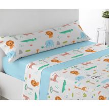 Juego de Sábanas  Microfibra Infantil Cama de 90 y 105.  Suave y Ligera, Máxima Calidad, . Niño y Niña. Bajera, Encimera y Funda de Almohada. Primavera ZOO, Animales, León y Verano