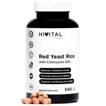 Levadura de Arroz Rojo con Coenzima Q10. 540 comprimidos veganos para 18 meses. Hivital
