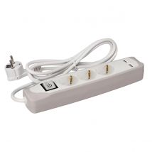 Perel Base Múltiple con Interruptor y 3 Tomas - 2 Puertos USB - Color Gris/blanco - Schuko