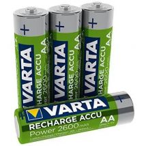 Varta ACCU Pack de 4 Pilas AA Recargables (NiMH, 2600 mAh, Precargadas), Oro/ Verde