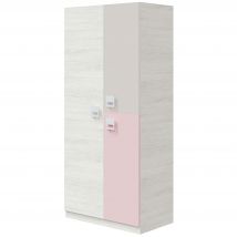 Armario habitación infantil juvenil con tres puertas blanco alpes y rosa pastel 200x90x52 cm