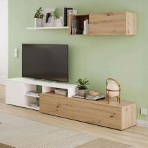 Mueble de salón reversible color roble nodi y blanco artik 220 cm estilo nórdico (doble montaje)