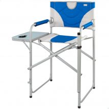 Aktive Sports - Silla de director XL, plegable, con mesa, 58x57x103 cm, con reposapiés, blanco y azul, con portavasos, de acero
