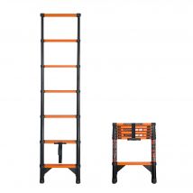Scala telescopica in acciaio al carbonio Nyana Tools – Allungabile da 2 m a 4,4 m – Piedini antiscivolo e sistema di sicurezza – Certificazione EN 131 – Più stabile e sicura dell'alluminio – Scala