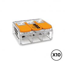 Conector rápido con palanca 3 conductores, ø máximo 6 mm², 450 v, 41 a transparente 22,9 x 21,1 x 10,1 mm. contiene 10 unidades