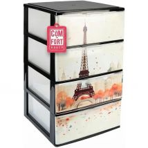 COM-FORT HOUSE  Cajonera Apilable de Plástico Efecto Cristal  Modelo Paris  Color Negro  Cajones de Almacenamiento Modular