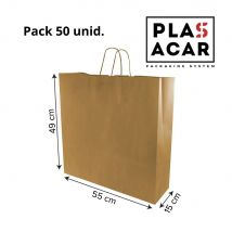 Plasacar S.L.-Bolsa Papel Kraft Asa Rizada 44+15x49cm comercios ecommerce (50 Unid.)