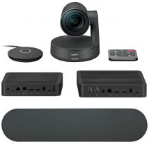 Logitech Rally Plus Kit de Videoconferencias para Salas Grandes con Cámara Ptz Ultra Hd 4k, Altavoz y Micrófono con Alcance Hasta 4.5m, Mando a Distancia y Conexión USB Plug And Play