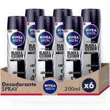 NIVEA MEN Pack ahorro - Black & White Invisible Original Spray Desodorante para hombre 200ml x 6