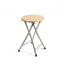 The Secret Home Taburete Plegable de Madera - 30x45cm - Estructura Metálica - Ideal para Cocina, Terraza o Jardín - Color Natural - Diseño Moderno